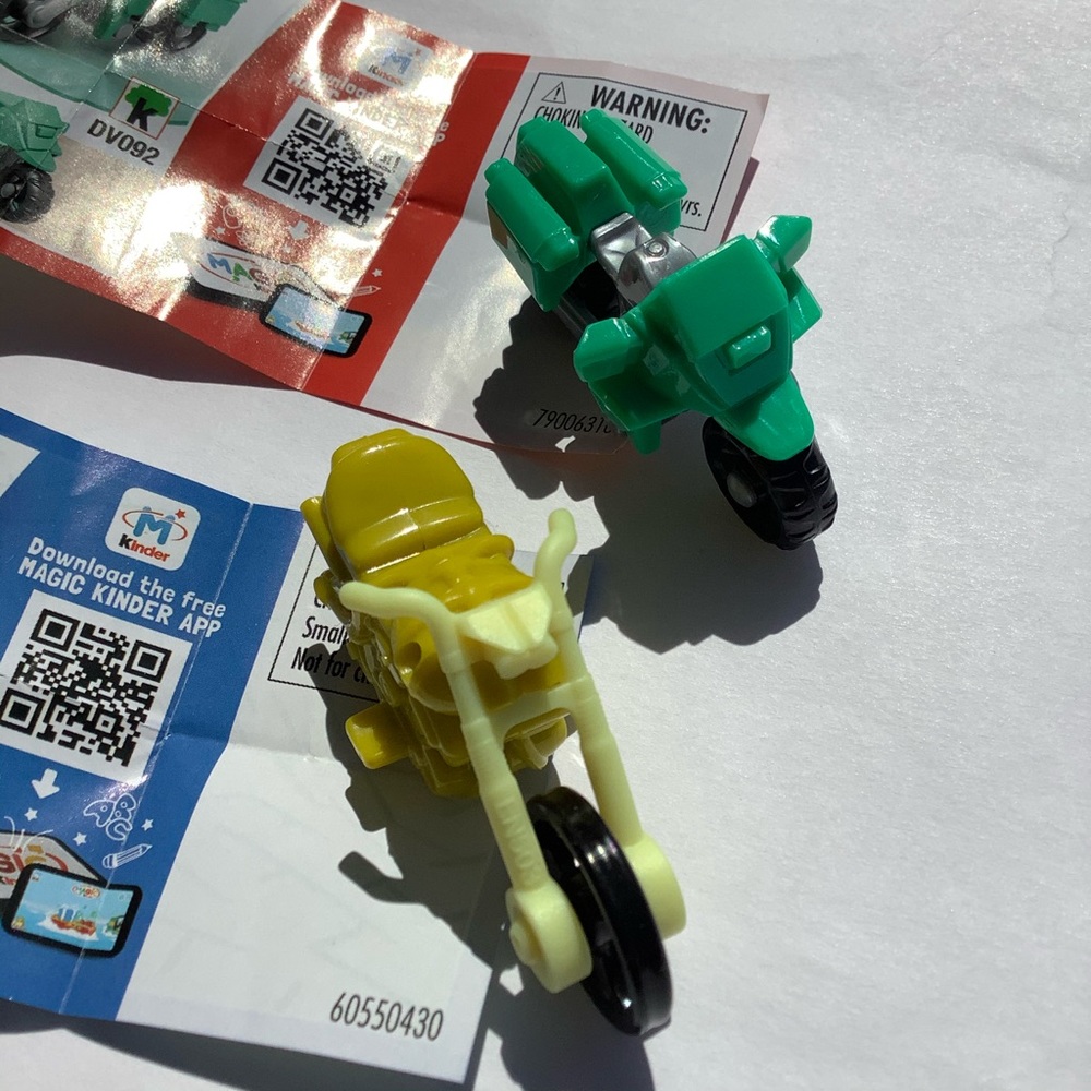 Kinder Joy Yellow & Green Motor Bikes Motorcycles